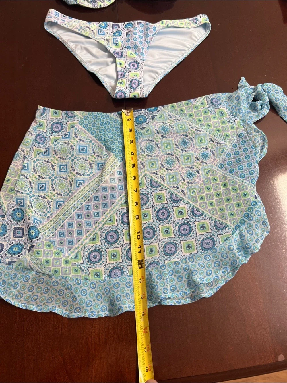 🌞 Jessica Simpson 3 pc Patterned Bikini Set w/Matching Wrap Skirt Blue women S